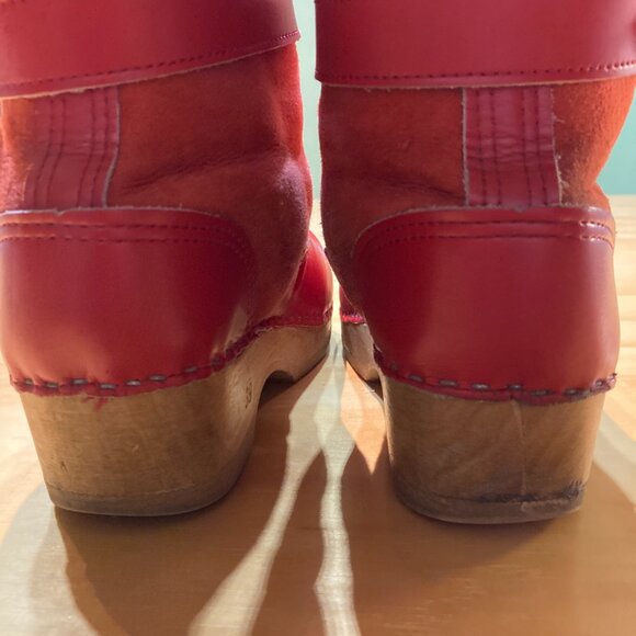 RARE Vintage RED SVEN No. 6 tall shearling clogs Size 39 - Picture 8 of 10